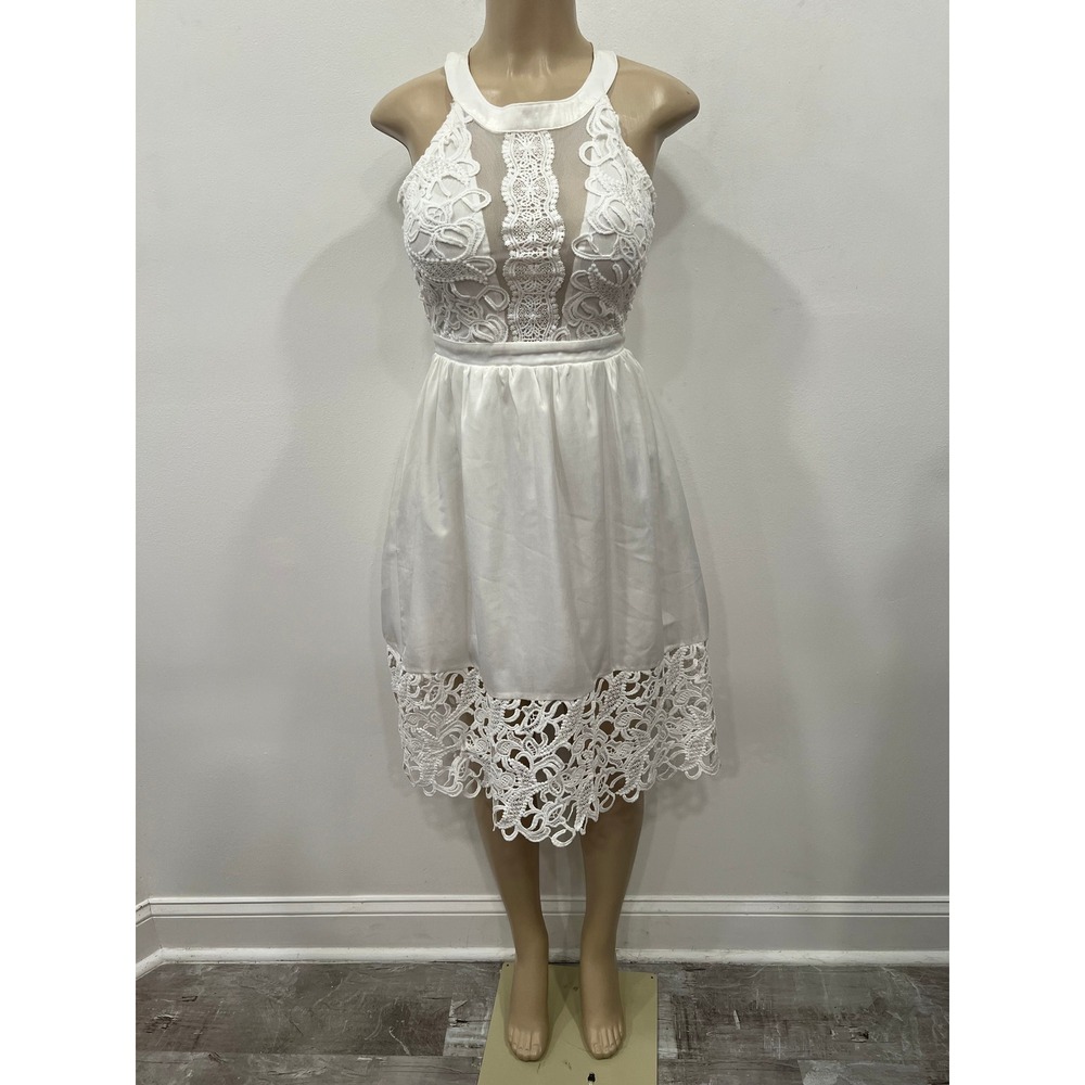 Aqua White Lace Dress Womens Small Crochet Embroidered Cocktail Party Rush Week